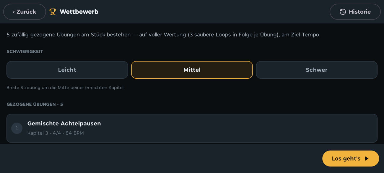 Competition mode with difficulty selection